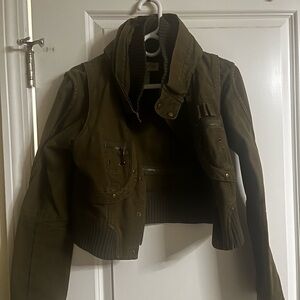 LONDONJEAN Olive Utility Jacket with Ribbed Hem